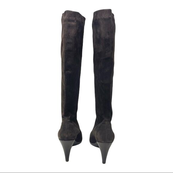 Robert Clergerie Tall Dark Brown Stretch Suede Heeled Sock Boots Size 8.5 - Picture 5 of 11